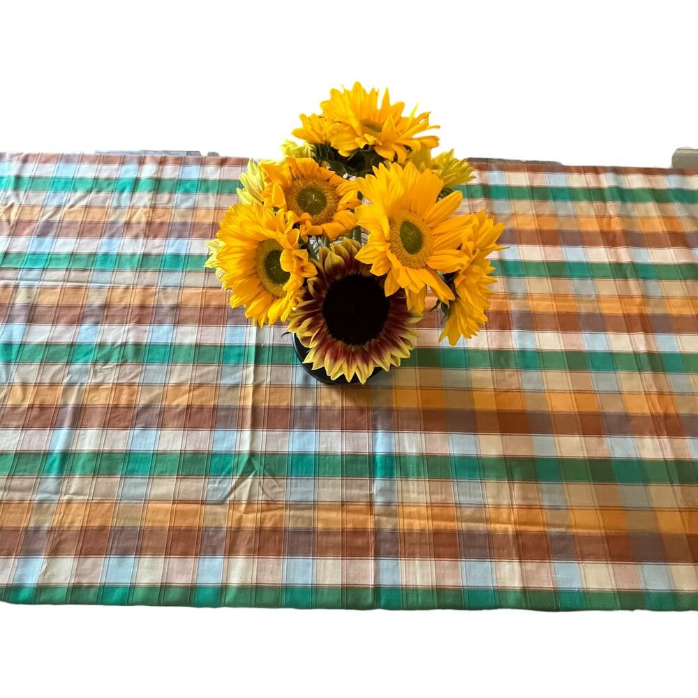 Vintage Perma Prest Tablecloth Fall Home Decor Table Cover Plaid Linen Retro 60s